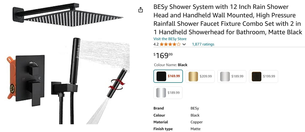 BESy Shower System shops with 12 Inch Rain Shower Head and Handheld Wall Mounted