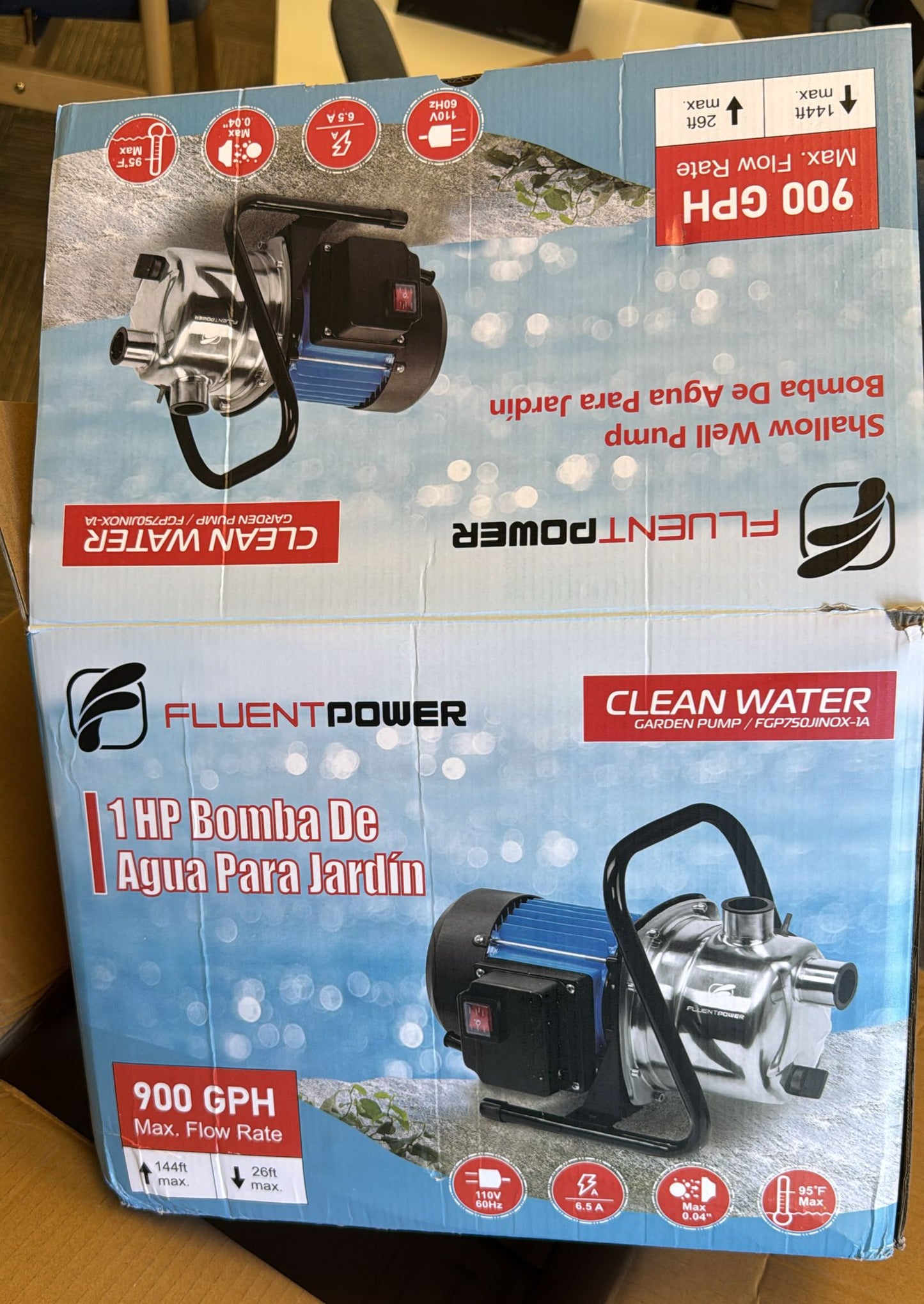 (New Open Box) FLUENTPOWER 1HP Portable Garden Transfer Pump, 900GPH Electric Sprinkler Booster Pump