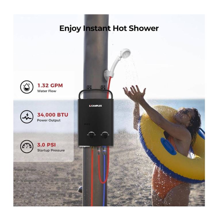 (New Open Box) Camplux AY132B 5L 1.32 GPM Outdoor Portable Propane Tankless Water Heater