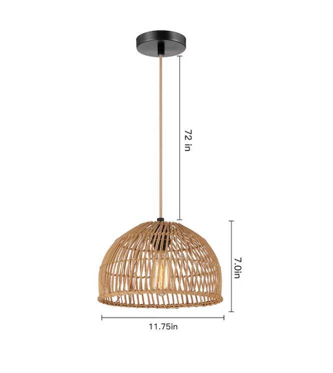 (New Open Box)  Swag Pendant 1-Light Hanging Light | Wood Color • Traditional Bowl | DD-80