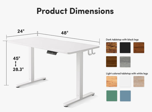 (New Open Box) FEZIBO Height Adjustable Electric Standing Desk | 48" | White Frame/White Top