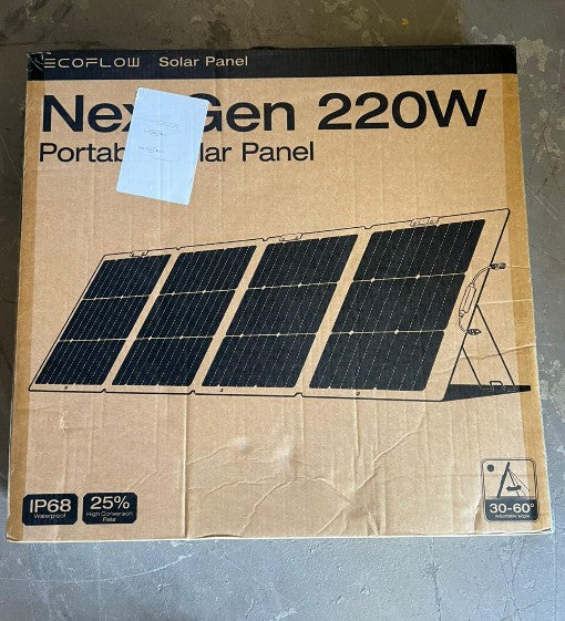 (New Open Box) EF ECOFLOW 220 Watt Foldable Portable Solar Panel, Up to 25% Energy Conversion Efficiency, Adjustable Kickstand, IP68 Waterproof, Durable Solar Panel for Camping, RVing, Home Backup