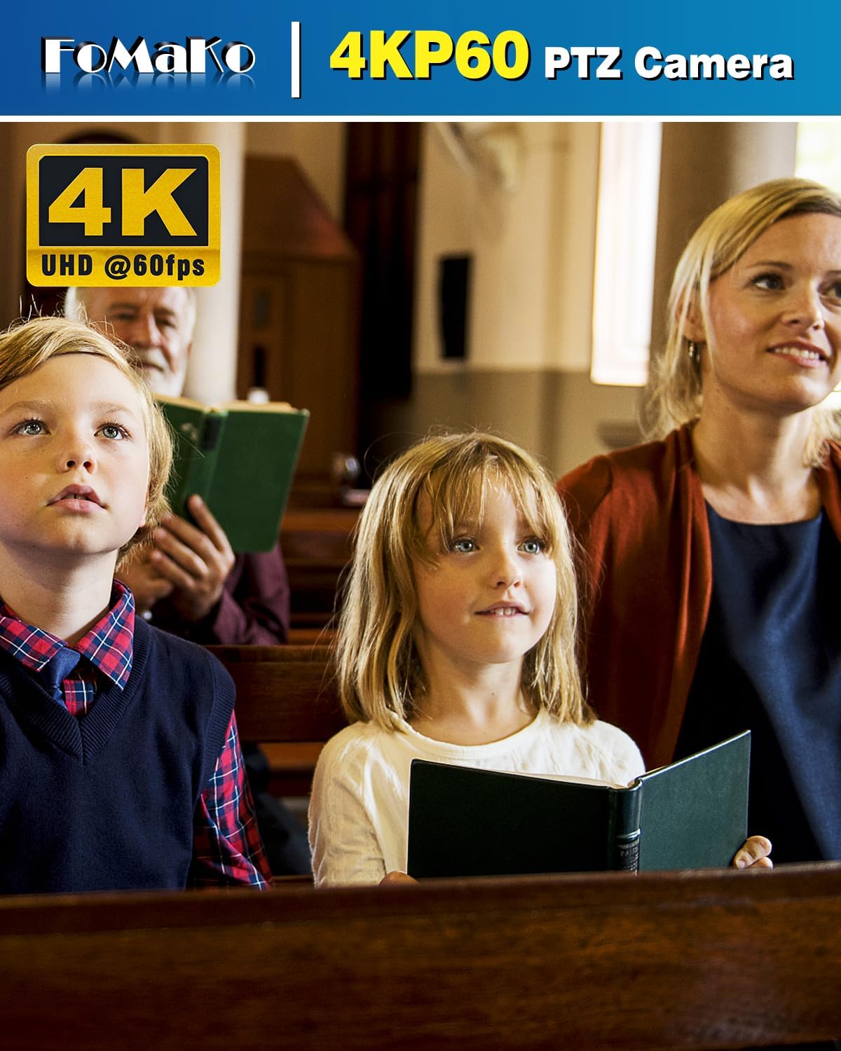 (New Open Box) FoMaKo 60FPS 4K NDI PTZ Camera, 20X Optical Zoom, 4KP60 AI Auto-Tracking, 1/1.8 UHD CMOS 8.42MP USB3.0 3G-SDI HDMI, for Church Worship Education Conference Events (K820N)