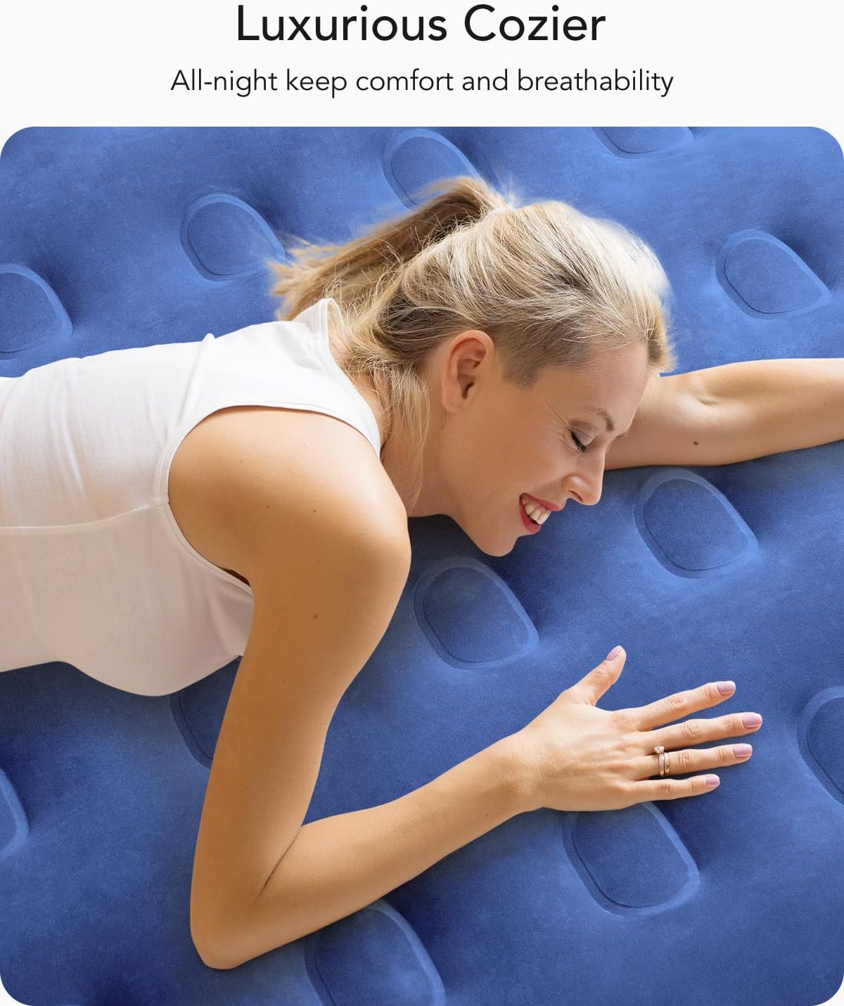 (New Open Box) iDOO Luxury Queen Air Mattress with Built in Pump, Inflatable Mattress for Camping, Guests & Home, Comfort Blow up Mattress, Durable, Portable & Waterproof Airbed, Matelas Gonflable Double