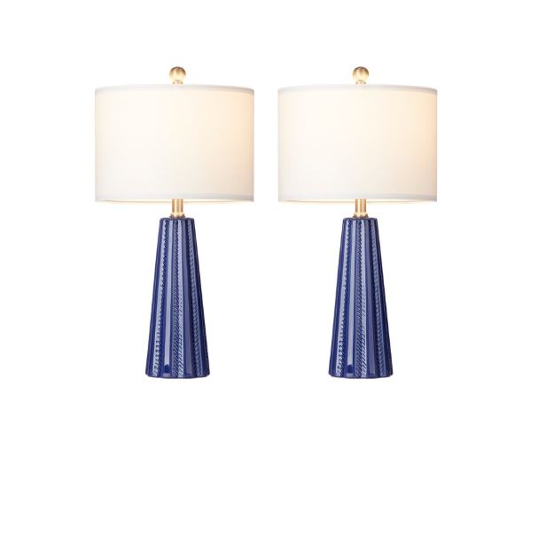 (Brand New) 23-in Blue Ceramic Table Lamp Set of 2 | Linen Shade • Modern Style | TD-273