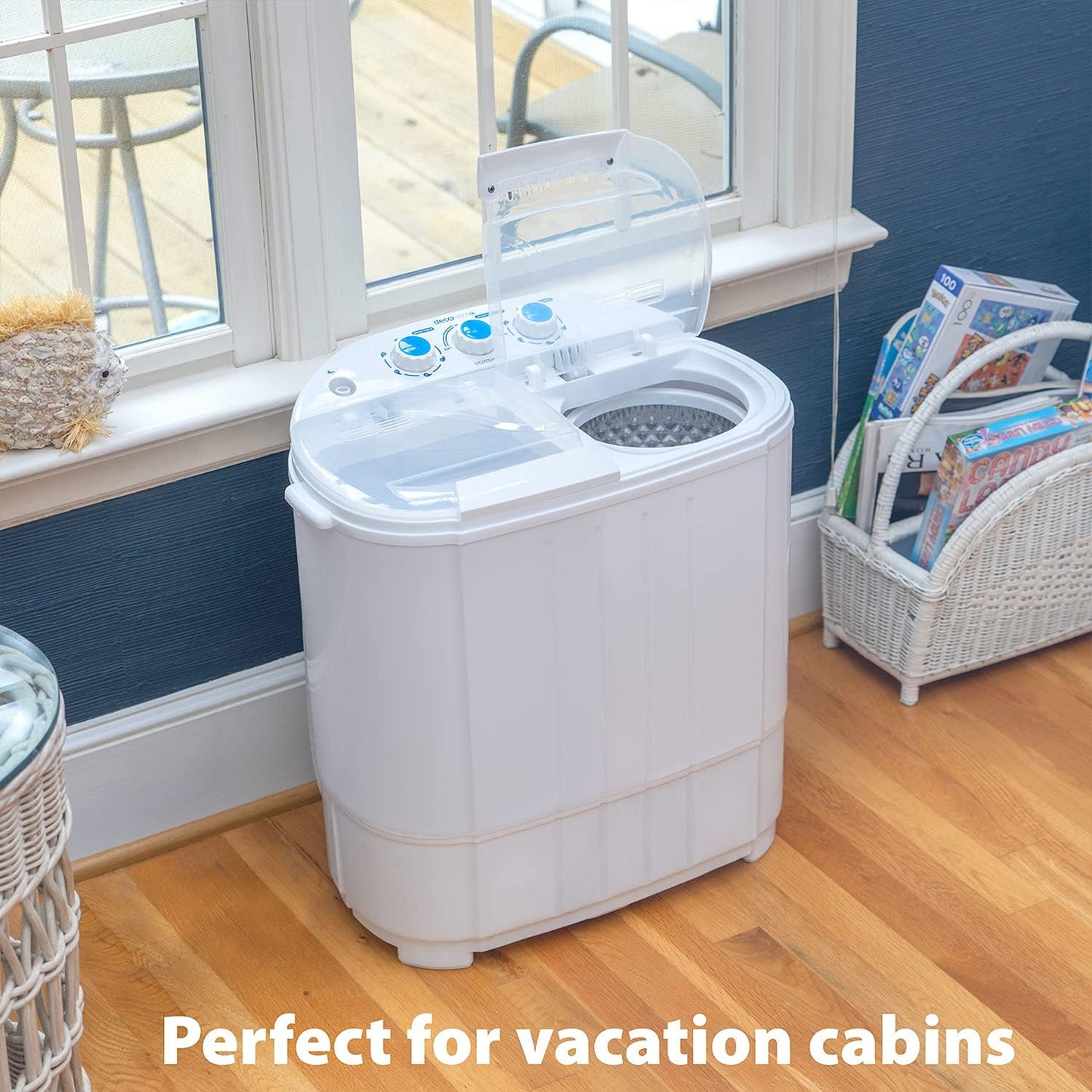 (New Open Box) Deco Home Compact Twin Tub Portable Washer, Top Load, White, 4.5 Pounds Capacity, Water & Detergent Efficient, Ideal for Dorms, Apartments, RVs