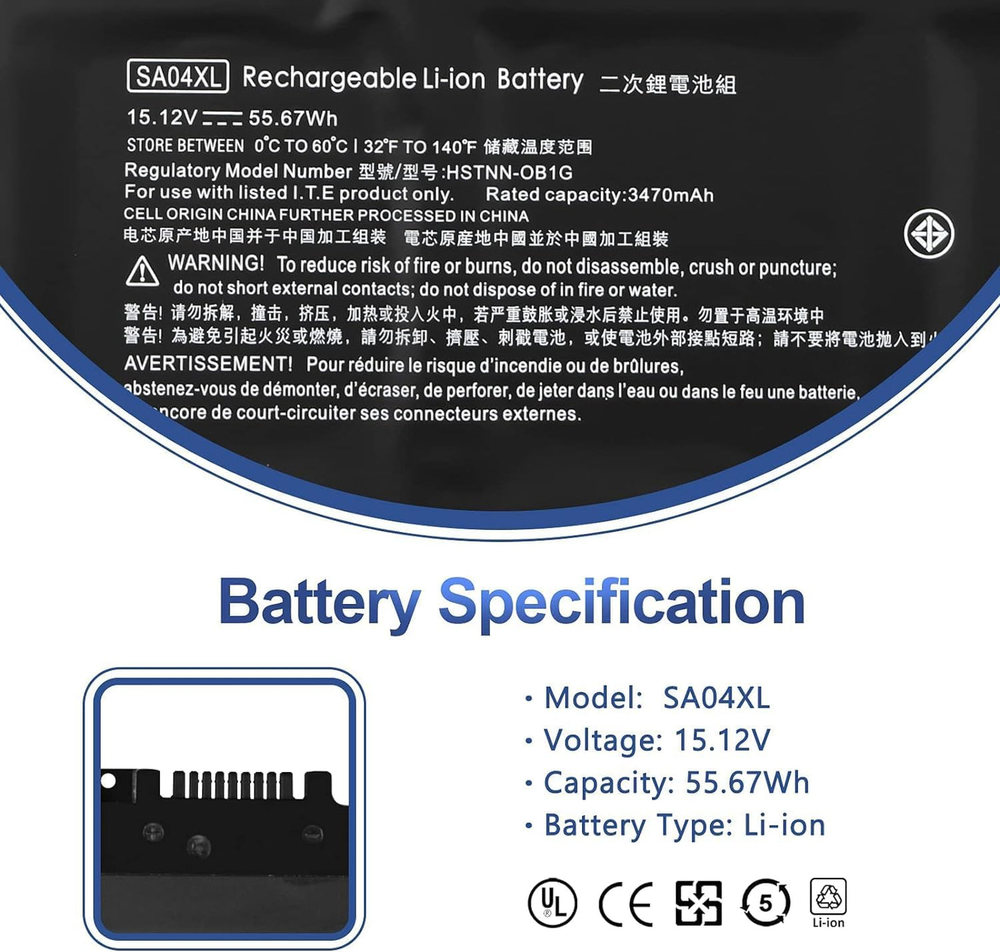 (New Open Box) SA04XL Battery Replacement for HP Envy x360 15” & 17” Laptops |