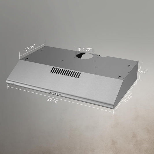 (Excellent) Hermitlux 30” Under Cabinet Range Hood • 3-Speed Exhaust Fan • Stainless Steel