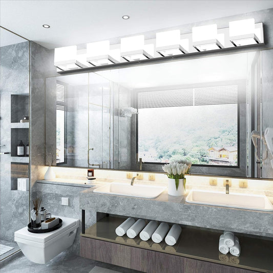 (New Open Box)  Tipace 6-Light LED Bathroom Vanity Light | Chrome Stainless Steel • 6000K White