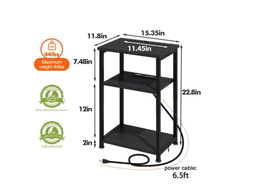 (New Open Box) LOAKEKEL End Table Set of 2 | Black Side Tables for Living Room & Bedroom | HET033BK