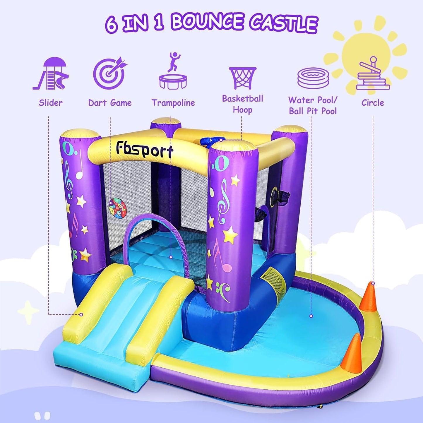 (New Open Box) FBSPORT Inflatable Bounce House, Kids Bounce Castle Slide for Indoor Outdoor,