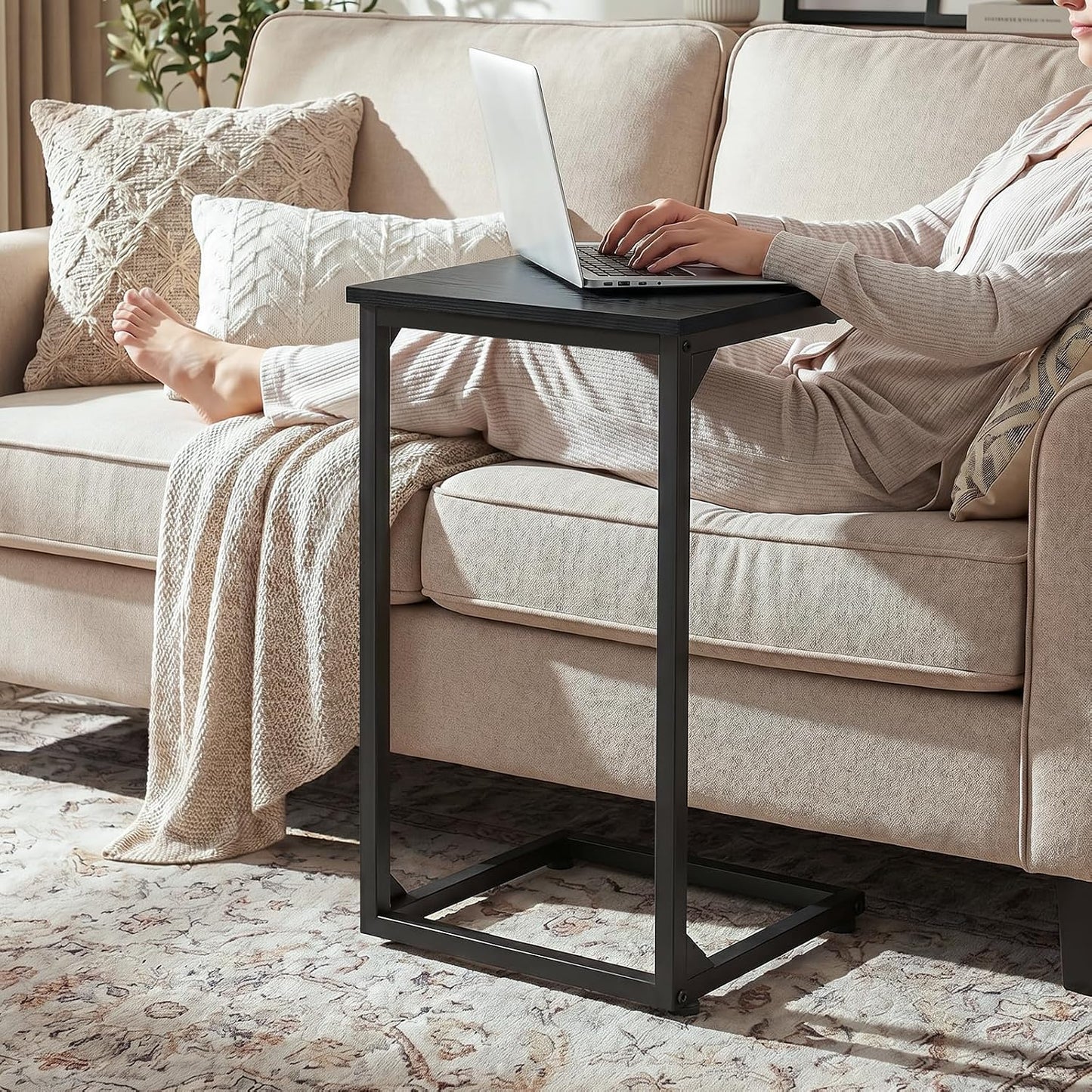 (New Open Box) AMHANCIBLE C-Shaped End Table Set of 2, 26.37" H, Couch Tables that Slide Under Sofa, Sturdy Side Table for Living Room, Bedroom, Small Space, Black, HET02BBK