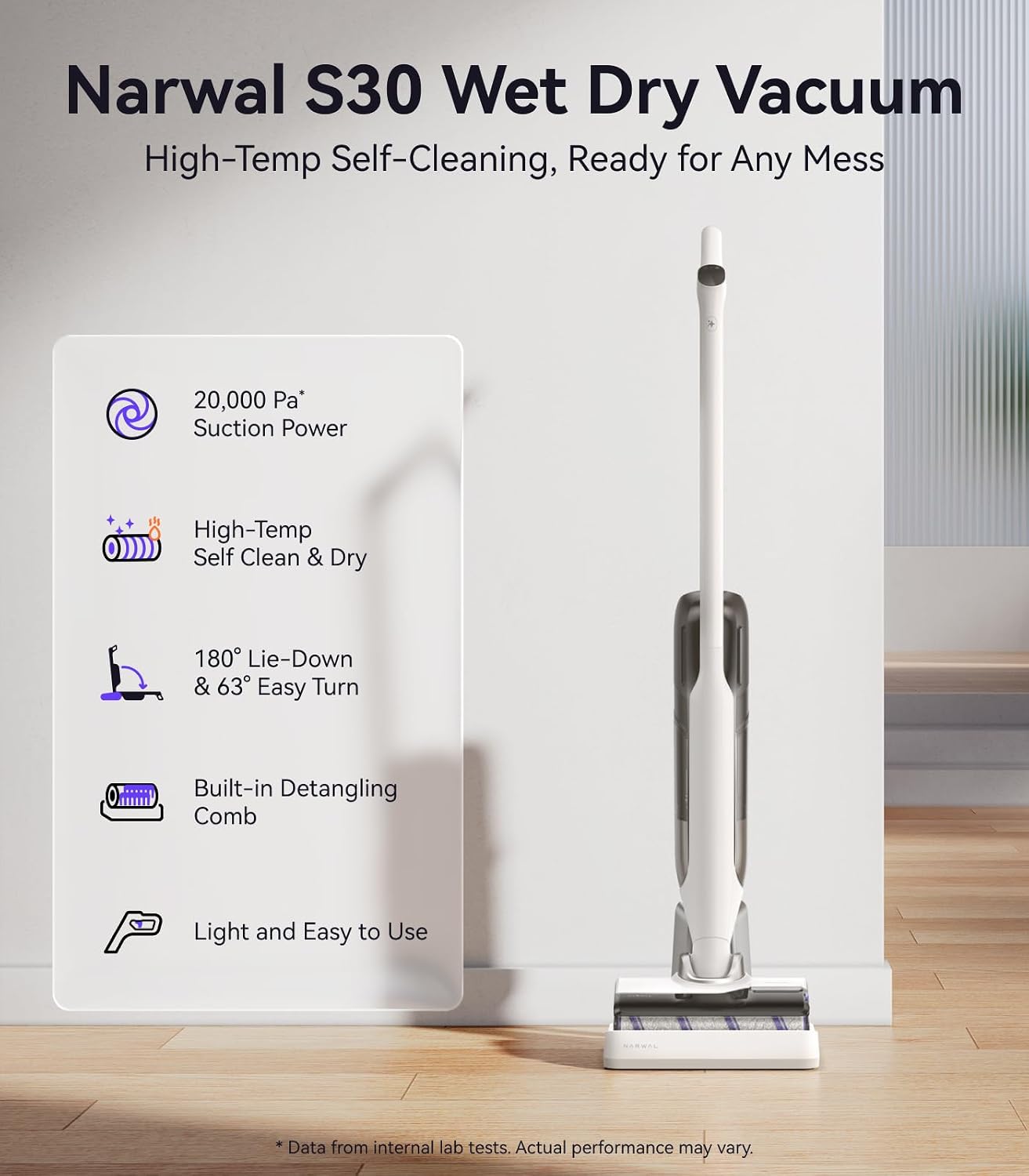 (New Open Box) NARWAL S30 Wet Dry Vacuum Cleaner, 20000Pa, Self Cleaning