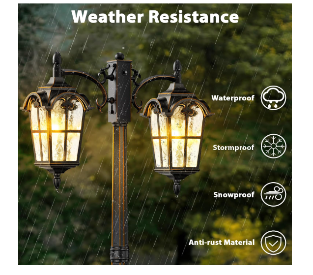 (New Open Box)  Slypadan Black Outdoor Lamp Post Light with GFCI Outlet | Dusk to Dawn