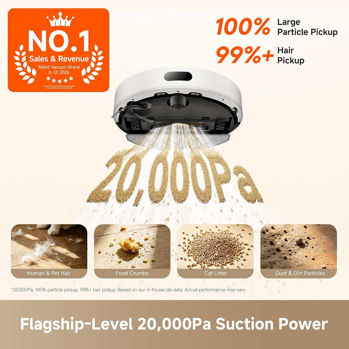 (Excellent) DREAME D20 Air Plus Robot Vacuum & Mop – 20,000Pa Suction – Self-Emptying