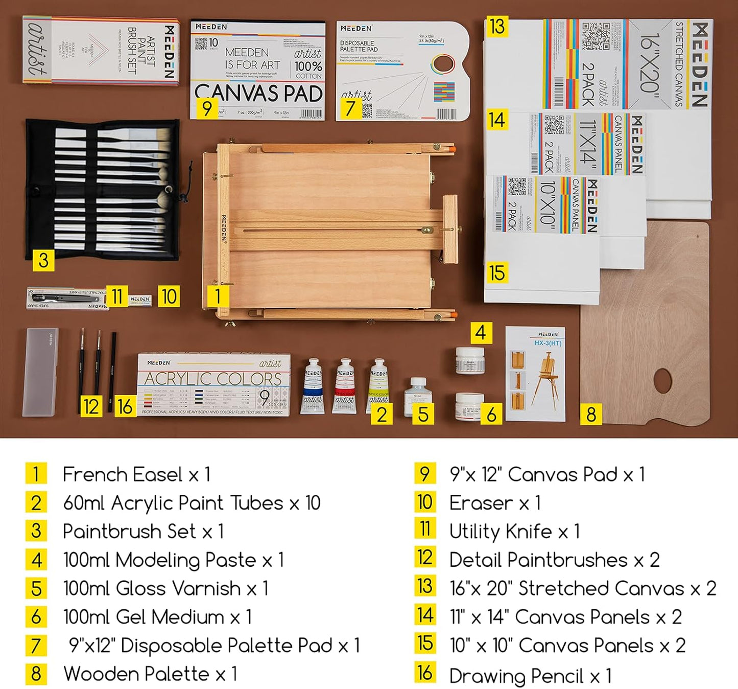 (New Open Box) MEEDEN Professional Art Set + French Easel! Complete Acrylic Painting Kit