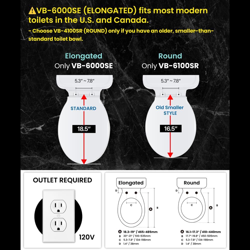 (New Open Box) VOVO VB-6000SE Elongated Bidet Toilet Seat – Heated Seat | Warm Water | Dryer & LED Light