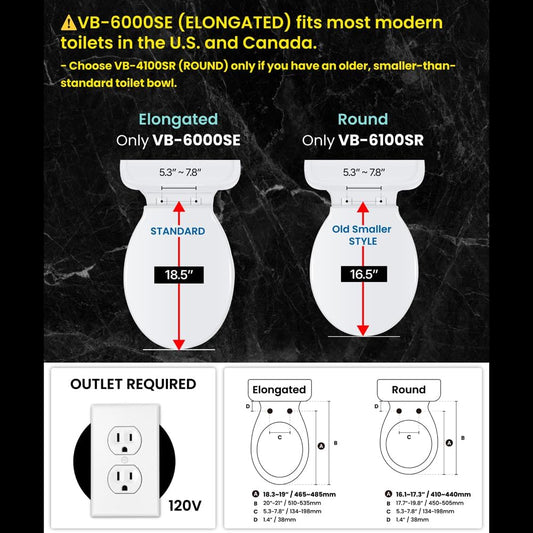 (New Open Box) VOVO VB-6000SE Elongated Bidet Toilet Seat – Heated Seat | Warm Water | Dryer & LED Light