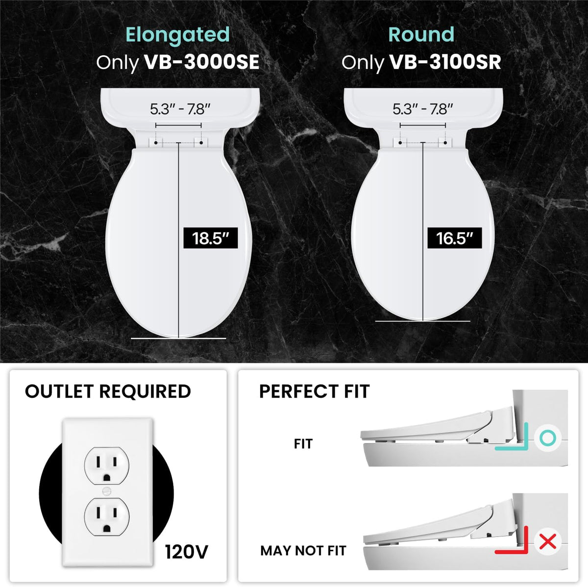 (New Open Box) VOVO VB-3000SE Elongated Bidet Toilet Seat, Warm Water, LED Light, Heated Seat, White, Dryer, Stainless Steel Nozzle