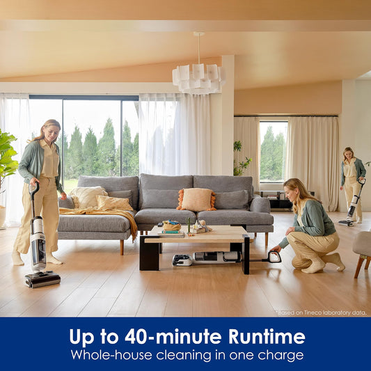 (New Open Box) Tineco Floor ONE Stretch S6 Cordless Wet Dry Vacuum Cleaner, 180°Lay-Flat Smart Vacuum Mop, 40 Minutes Long Runtime 158℉ Flashdry Self-Cleaning, Dual-Sided Edge Cleaning Lightweight Floor Cleaner