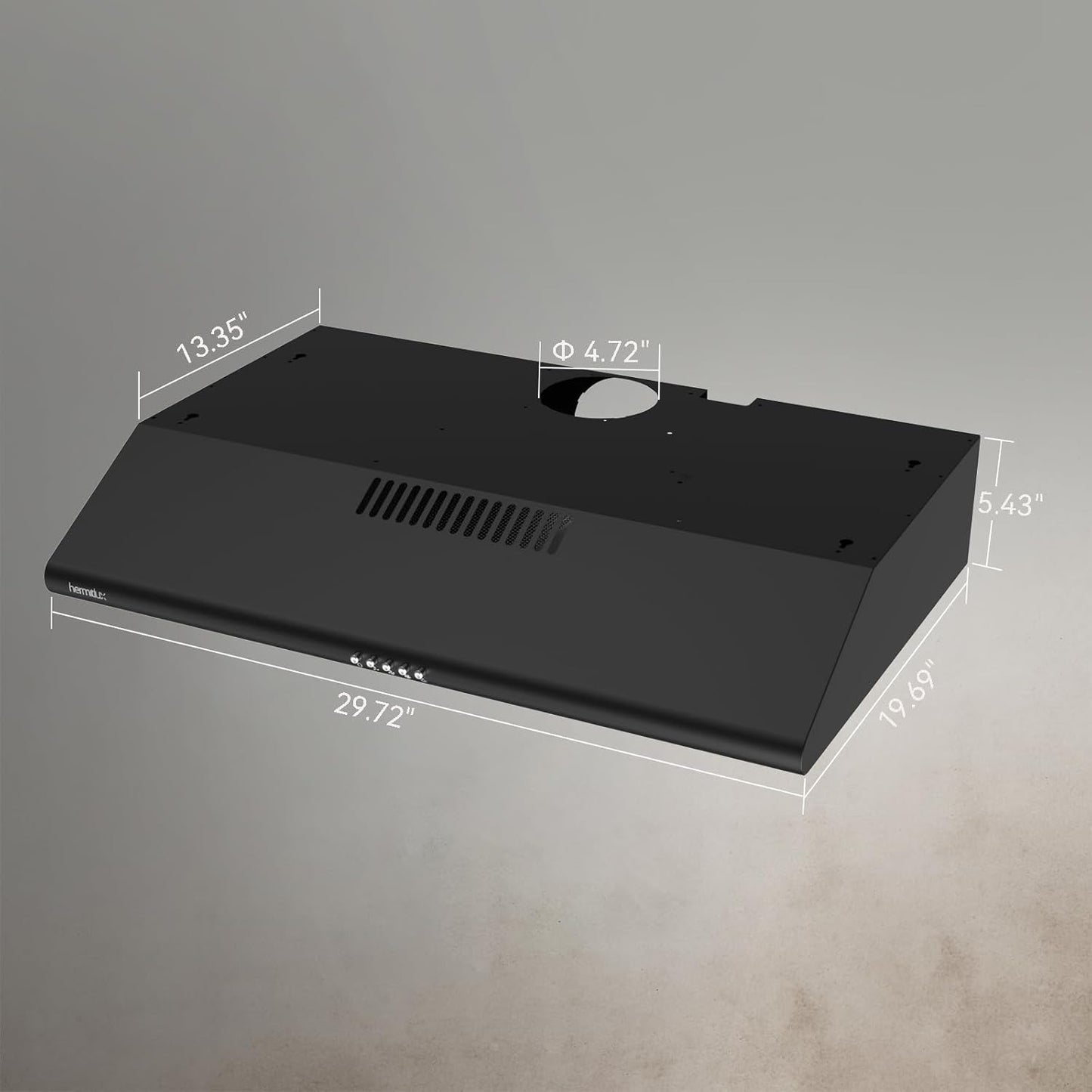 (New Open Box) Hermitlux Under Cabinet Range Hood, 30 inch Black Vent Hood With 3 Speed Exhaust Fan, Ducted And Ductless Convertible, LED Bright Light Bulbs and Charcoal Filter