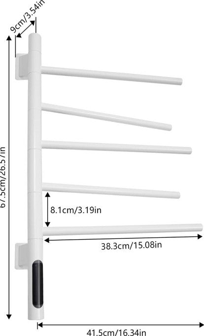 (New Open Box)  Electric Heated Towel Warmer | Rotating Wall-Mounted Rack • 85-90W • White • Plug-In