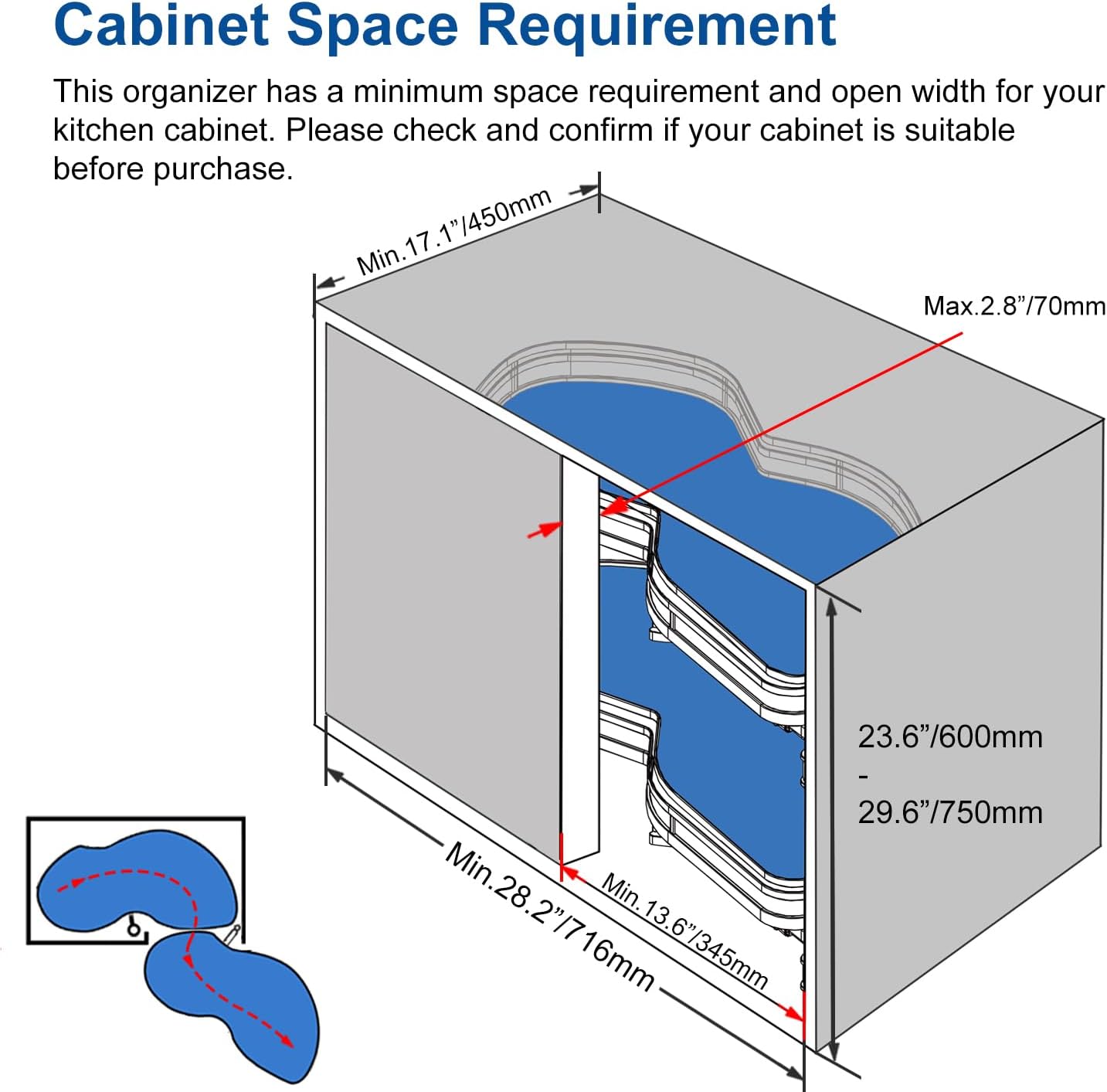 (New Open Box) VADANIA Kitchen Cabinet Blind Corner Pullout Organizer for 32-inch Cabinet, Right Handed Open
