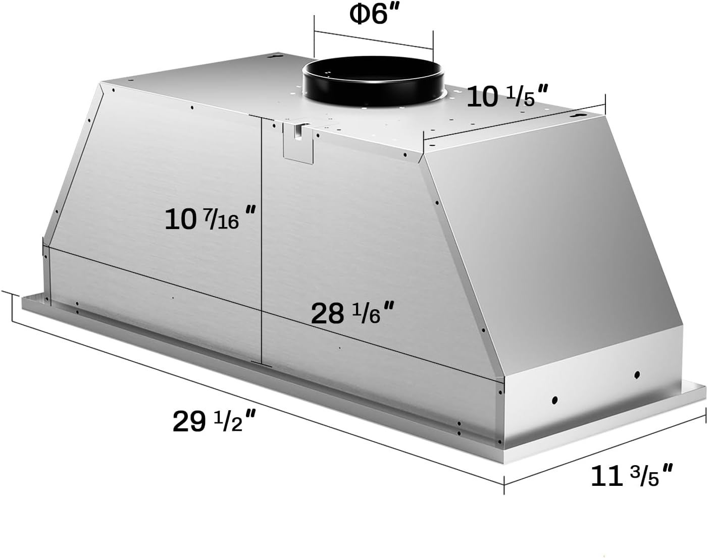 (New Open Box) Soonye 30" Insert Range Hood, 600 CFM, 3 Speed Gesture Sensor Touch Control, Remote, Silver, Under Cabinet Mount