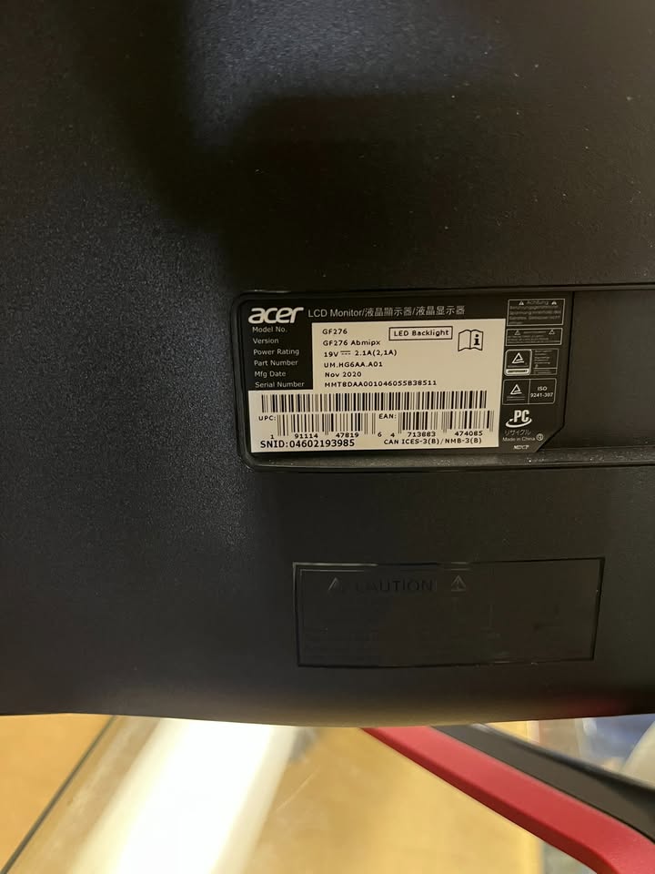 (Excellent) Acer GF276 Abmipx 27" Full HD 75Hz 1ms AMD FreeSync Speakers LED Backlit Gaming Monitor