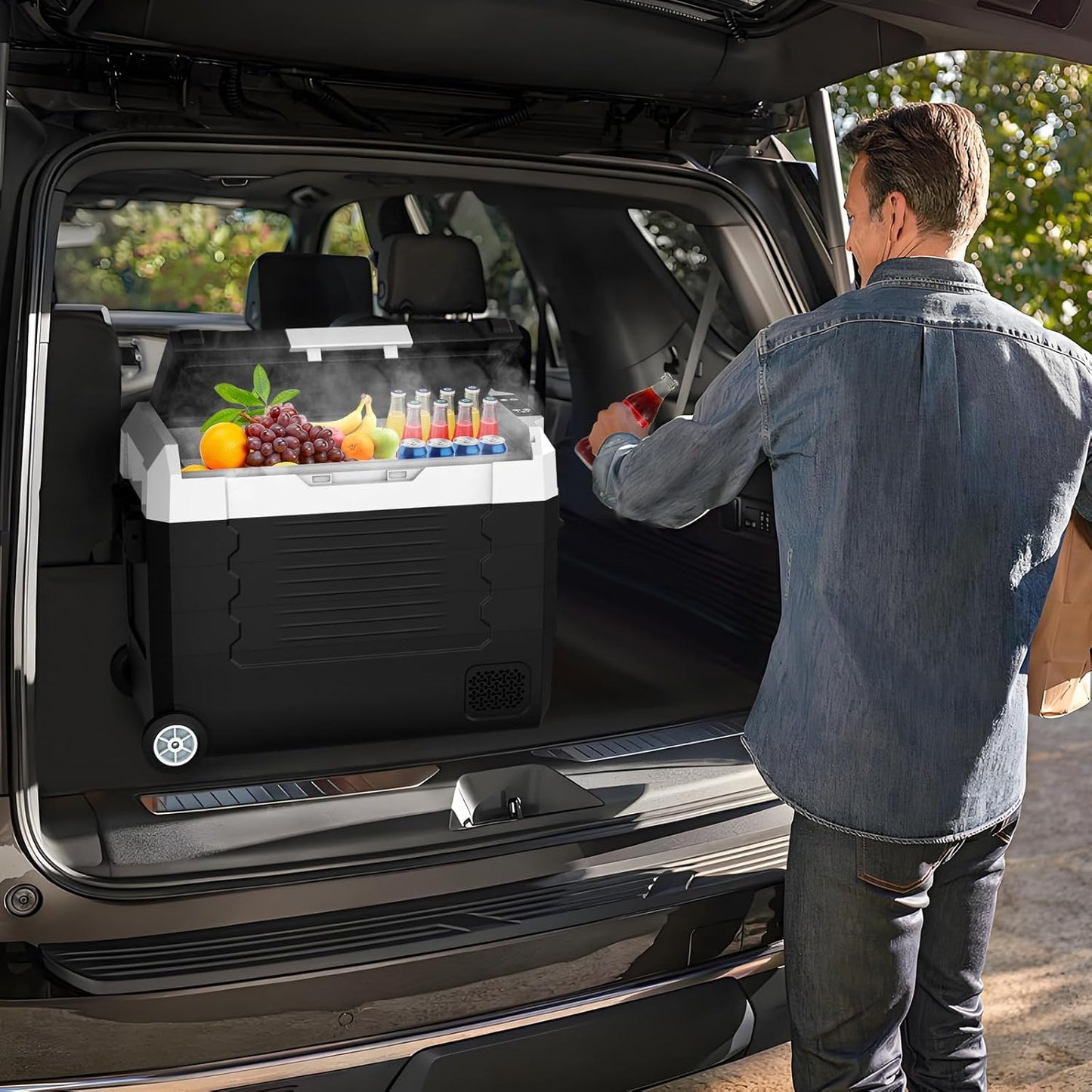 (New Open Box) SubSun12V Cooler Car Fridge, 48QT -4℉~68℉ Fast Cooling Car Refrigerator, Portable Freezer with 12/24V DC and 110-220V AC, Electric Cooler for Camping, Road Trip and Boat