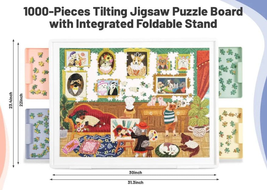 (New) Playboda 1000-Piece Tilting Puzzle Board with Stand & Drawers — 30” × 22” Premium Jigsaw Table for Adults