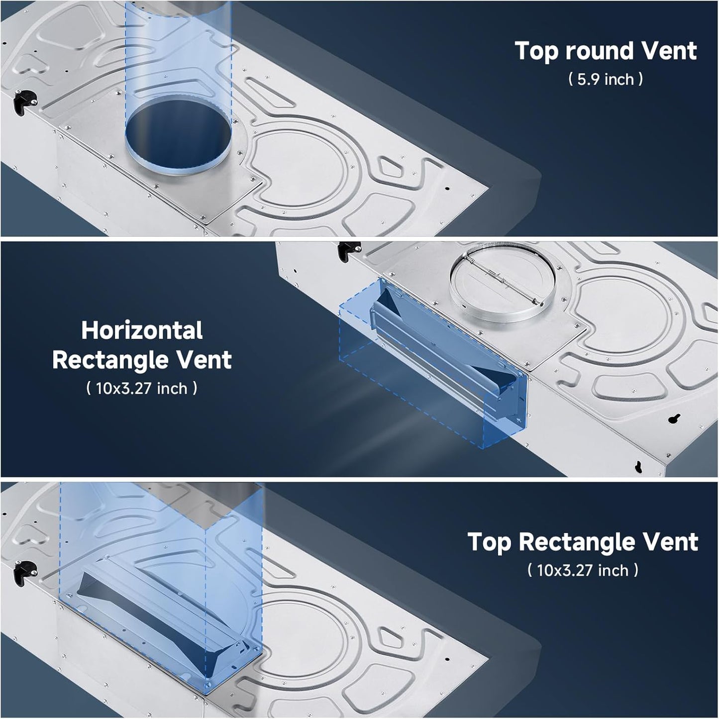 (New Open Box) AMZCHEF Under Cabinet Range Hood 30 Inch, 750CFM Stainless Steel Kitchen Stove Vent Hood 3 Speed Exhaust Fan Button Control LED lights Dishwasher-Safe Baffle Filters Three Outlet Design