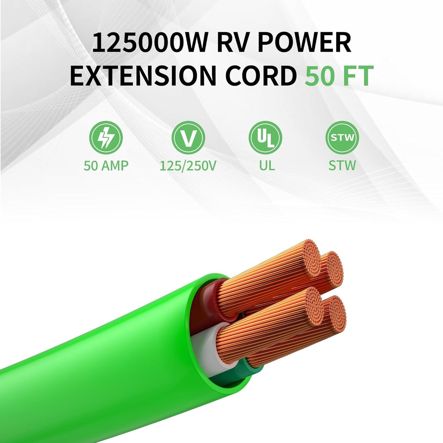 (New Open Box) Richeer 50A RV Extension Cord – 50ft | 14-50P to SS2-50R • Heavy-Duty • Locking Connector •