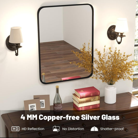 (New Open Box) Wall Mirror for Bathroom - 32" x 24" Vanity Mirror with Black Metal Frame, Rectangle Decorative Mirror for Living Room Bedroom Entryway, Horizontally or Vertically Wall Mounted