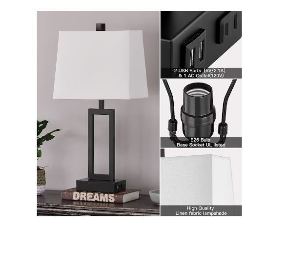 (Brand New) 23-in Black LED Touch Table Lamp Set of 2 | White Linen Shade | TD-158