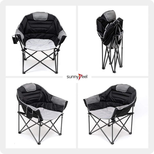 (Excellent) SunnyFeel Oversized Heated Camping Chair, Folding XL Club Saucer Chairs with Hot Seat, Comfortable