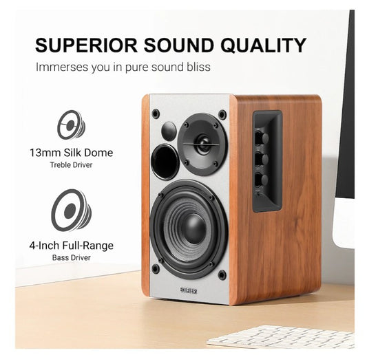 (New Open Box) Edifier R1280T Powered Bookshelf Speakers with WiiM Mini Wi-Fi Audio Streamer, Stream Hi-Res Audio from Spotify, Amazon Music and More