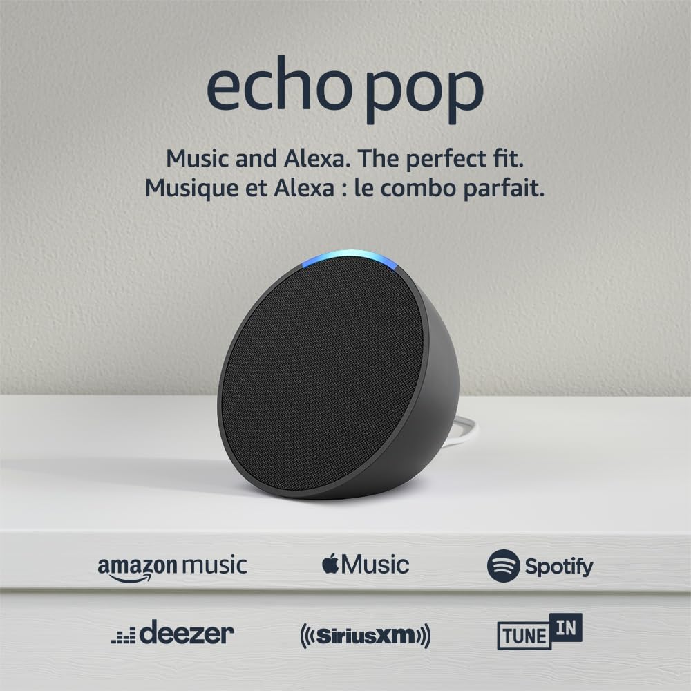 (Excellent) Amazon Echo Pop, Our smallest Alexa speaker, Fits in any room, Charcoal