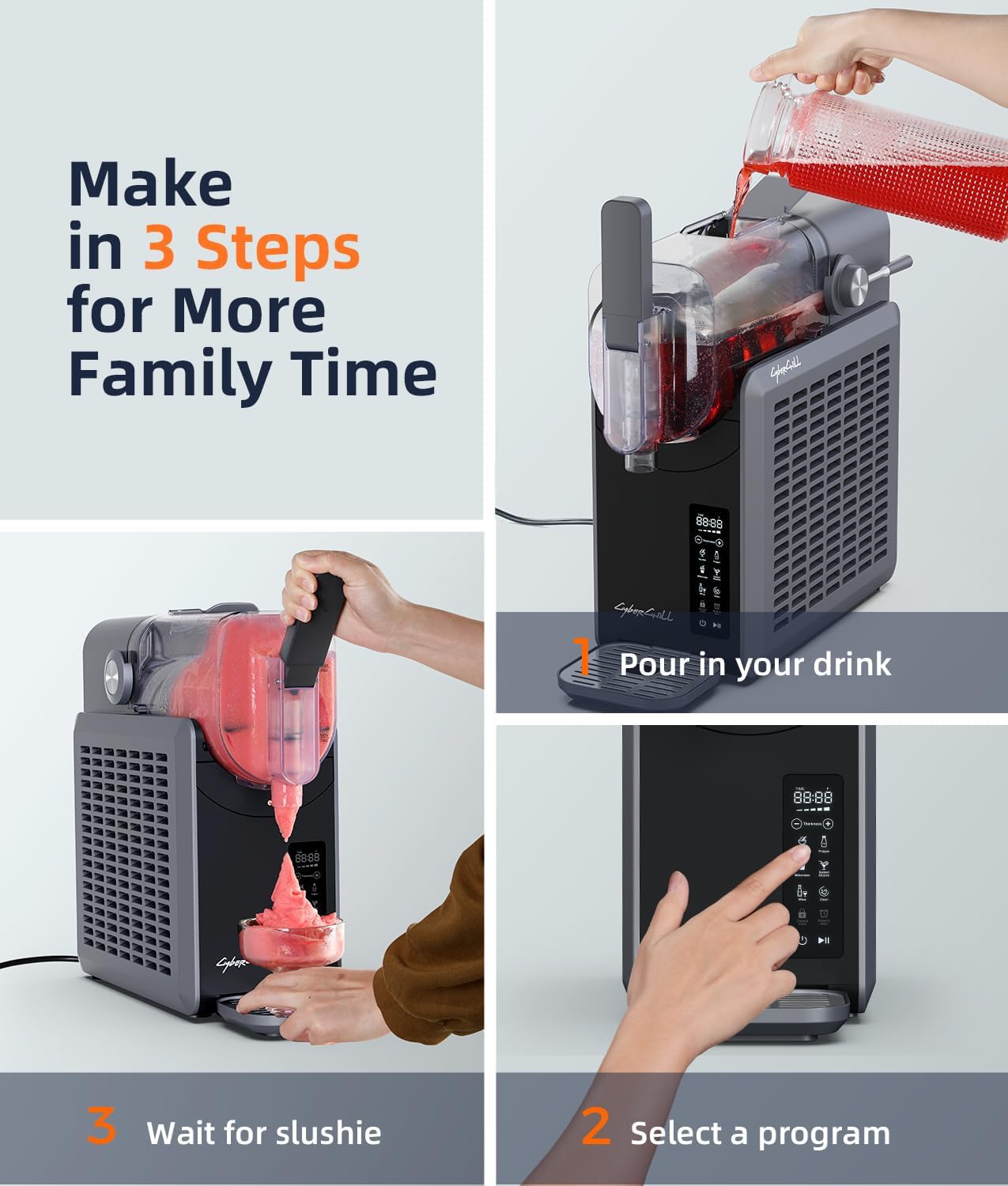 (New Open Box) CyberChill Slushie Machine, Slushy Machine for Home with LED Display, 5 Preset Programs Frozen Drink Maker No Ice Needed- Self Cleaning, for Milk Shakes,Frappés,Margarita Smoothie,Slush,and More