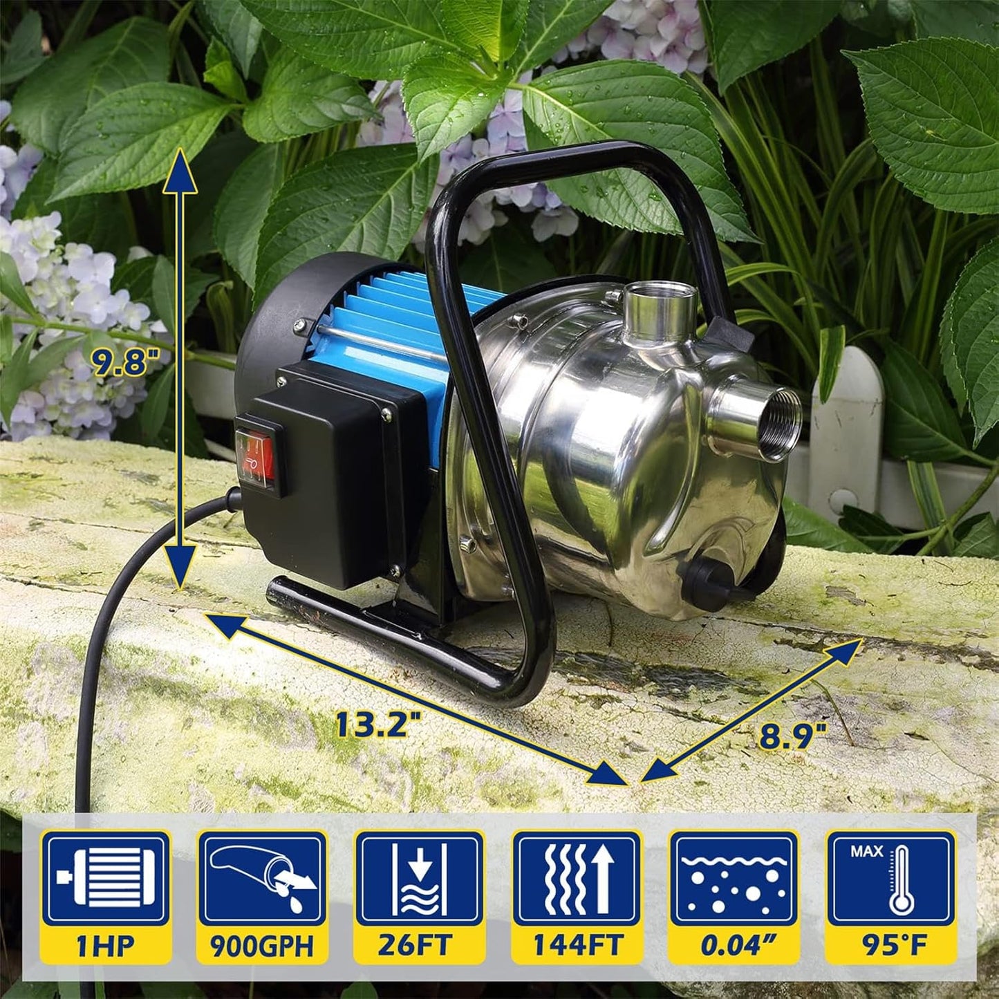 (New Open Box) FLUENTPOWER 1HP Portable Garden Transfer Pump, 900GPH Electric Sprinkler Booster Pump