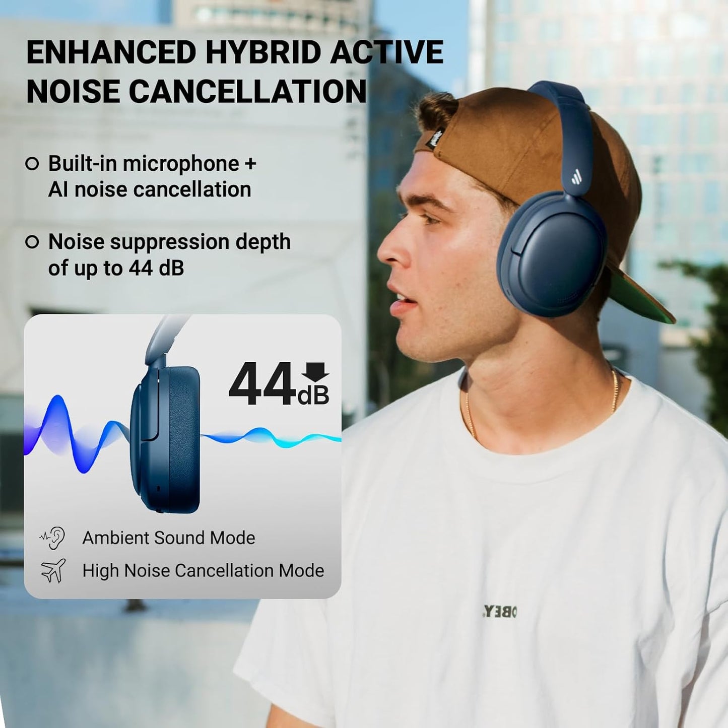 (New Open Box) Edifier V80 Hybrid Active Noise Cancelling Bluetooth Headphones, Wireless Over Ear Headset