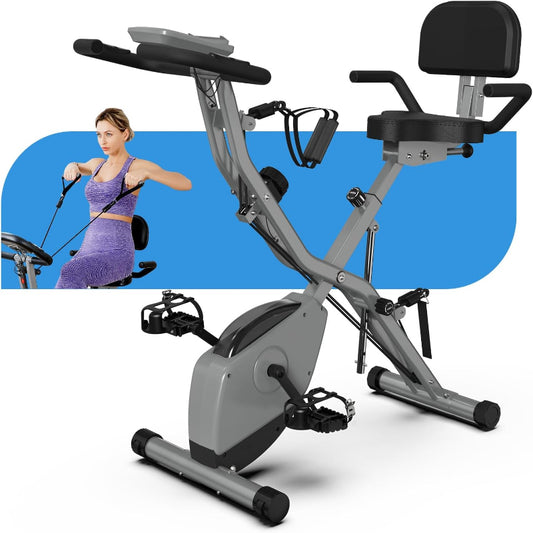 (Excellent) 5 IN 1 20dB Near-Silent Foldable Exercise Bike for Seniors, 16-Level Magnetic Resistance