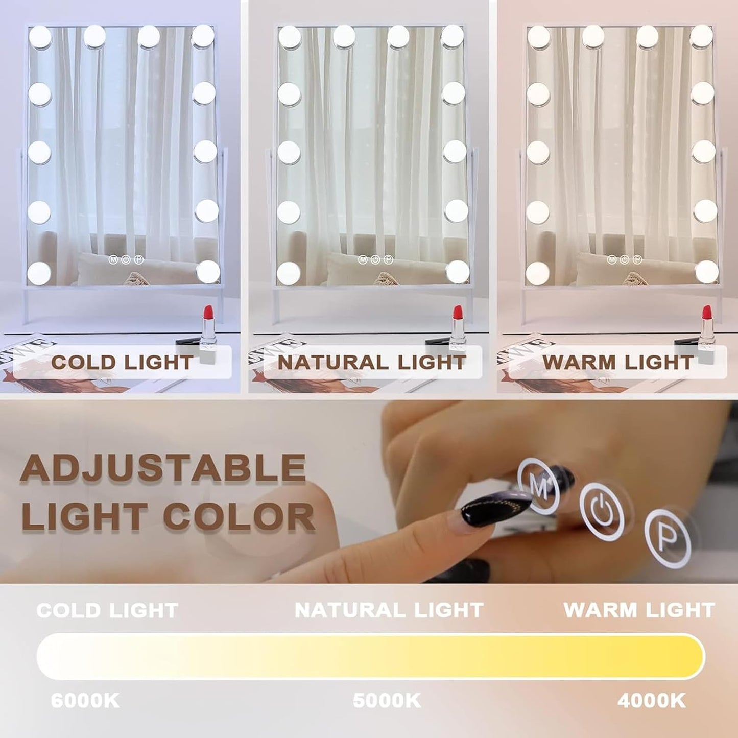 (New Open Box) Hansong Vanity Mirror with Lights Makeup Mirror with Lights 12 Dimmable Bulbs