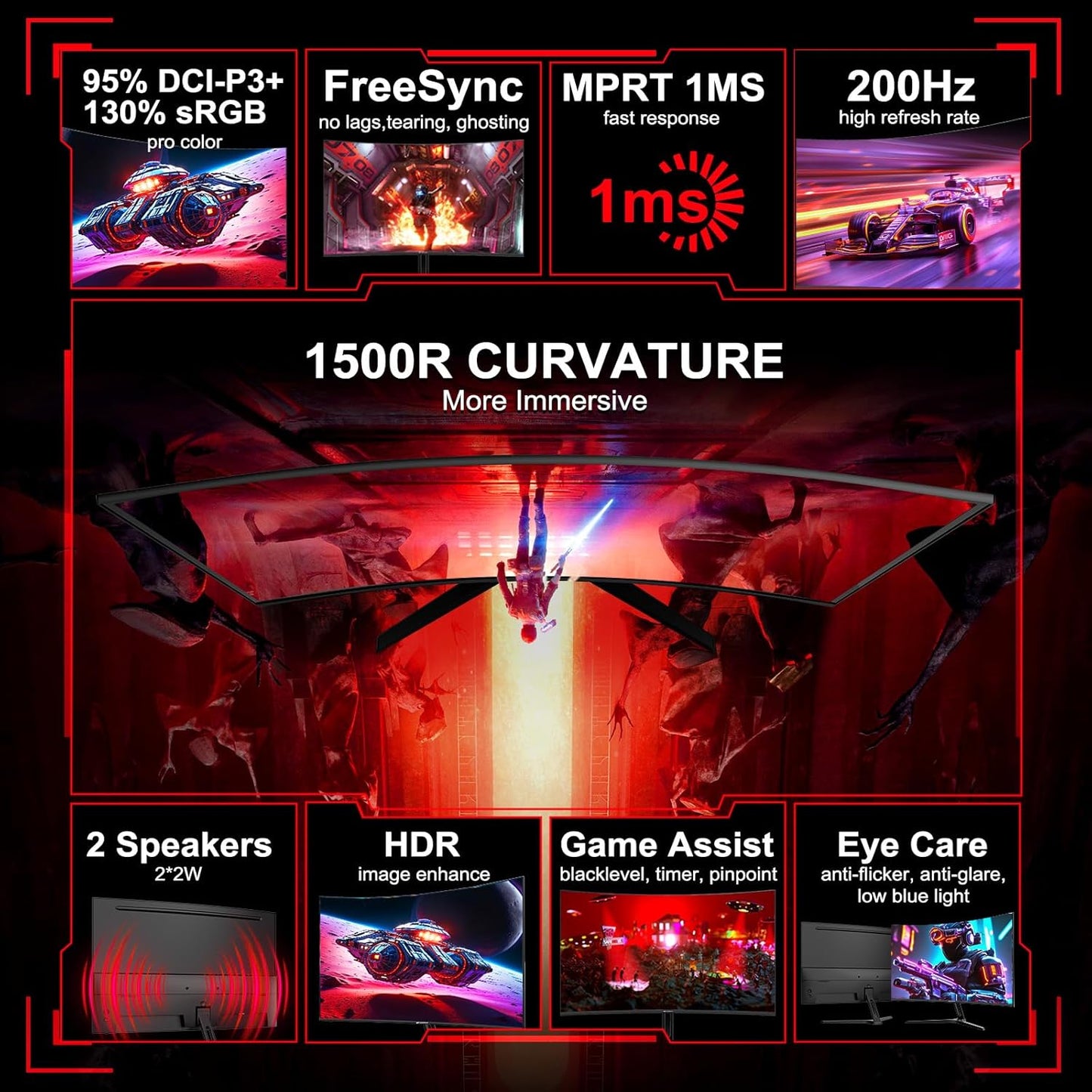 (New Open Box) SANSUI ES-G27C1 27" Curved Gaming Monitor | 200Hz • 1ms • FHD