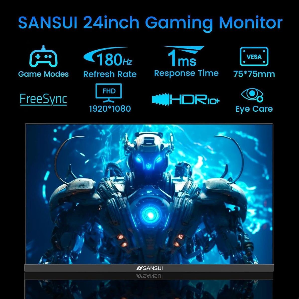 (New Open Box)  SANSUI 24" 180Hz Gaming Monitor | FHD • 1ms MPRT • FreeSync • HDR