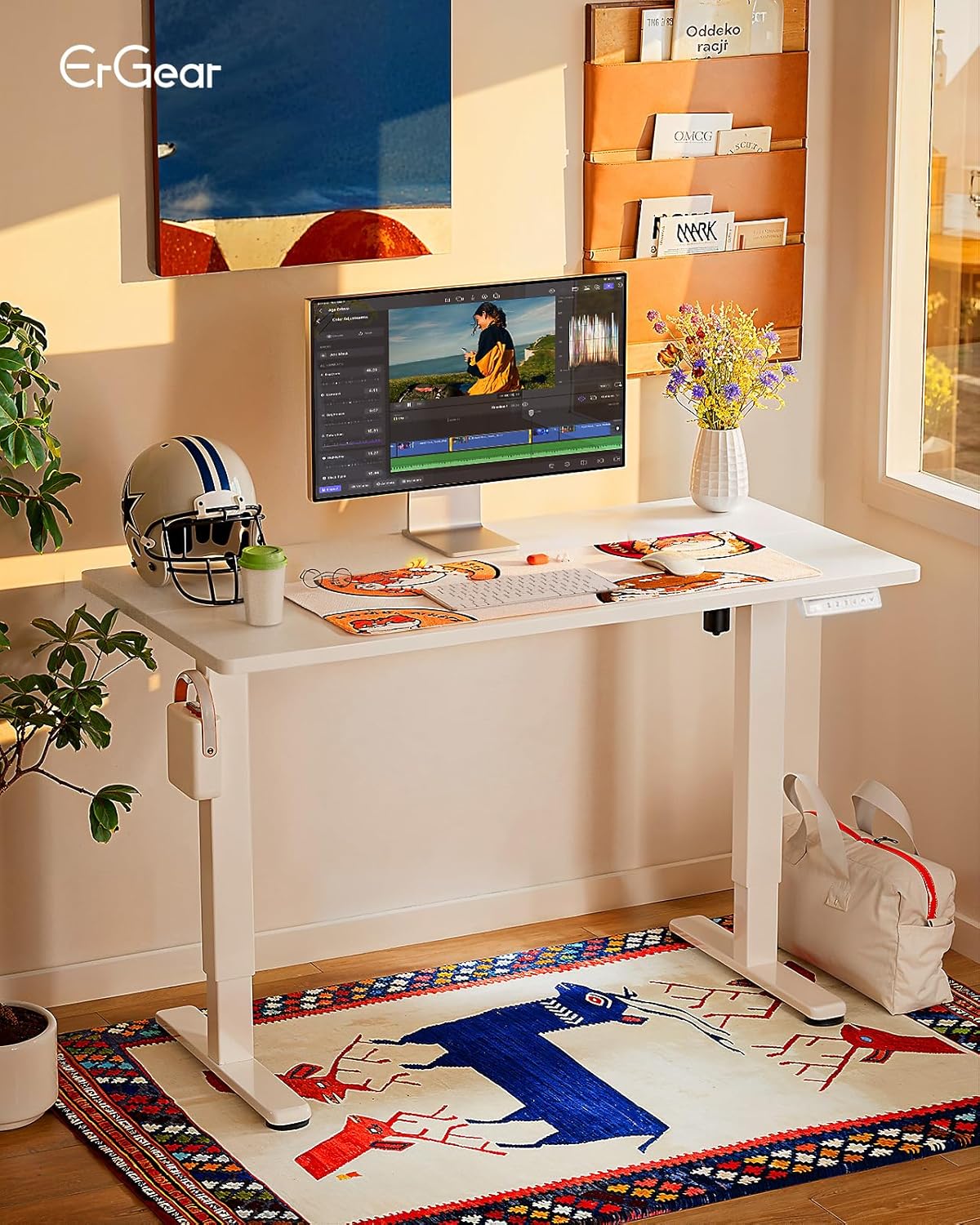 (New Open Box) ErGear Electric Standing Desk, 40"x24" Height Adjustable Sit Stand up Desk, 4 Memory Computer Home Office Desk Standing Table with Splice Board (White)