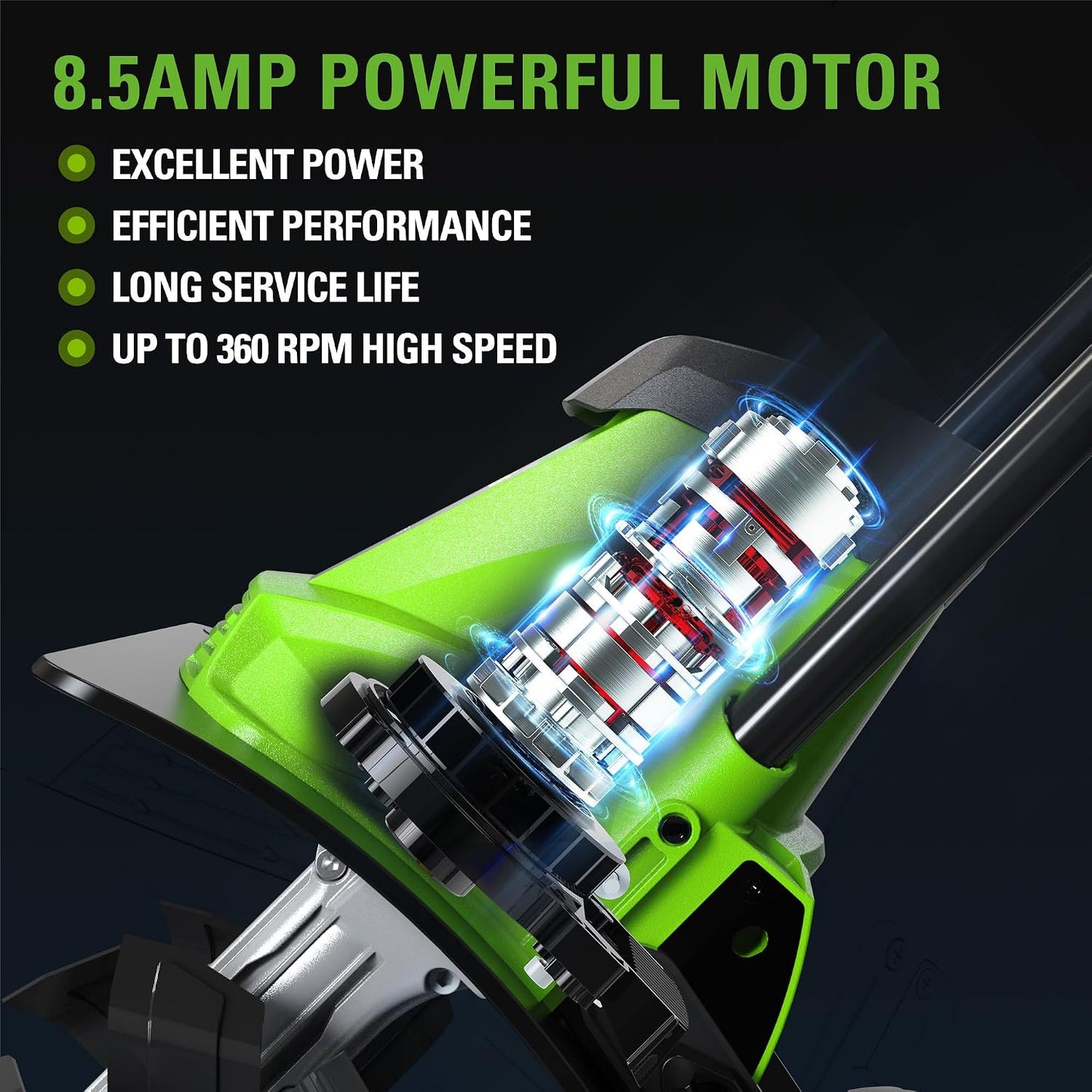 (New Open Box) Greenworks 8.5 Amp Electric Tiller | 11” • Adjustable Width & Depth • Folding Handle