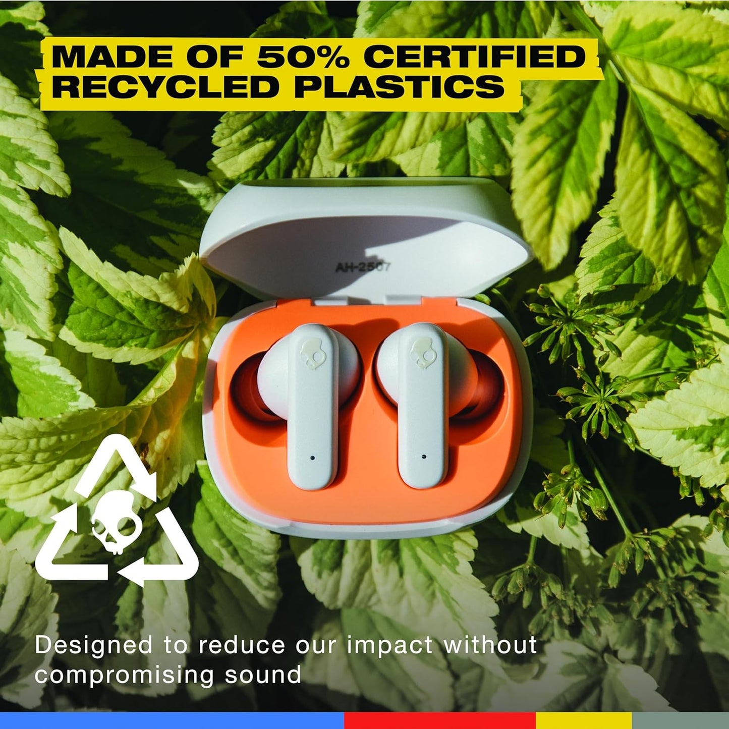 (Brand New) Skullcandy Smokin’ Buds Wireless Earbuds, Bluetooth Headphones, - Bone Orange Glow