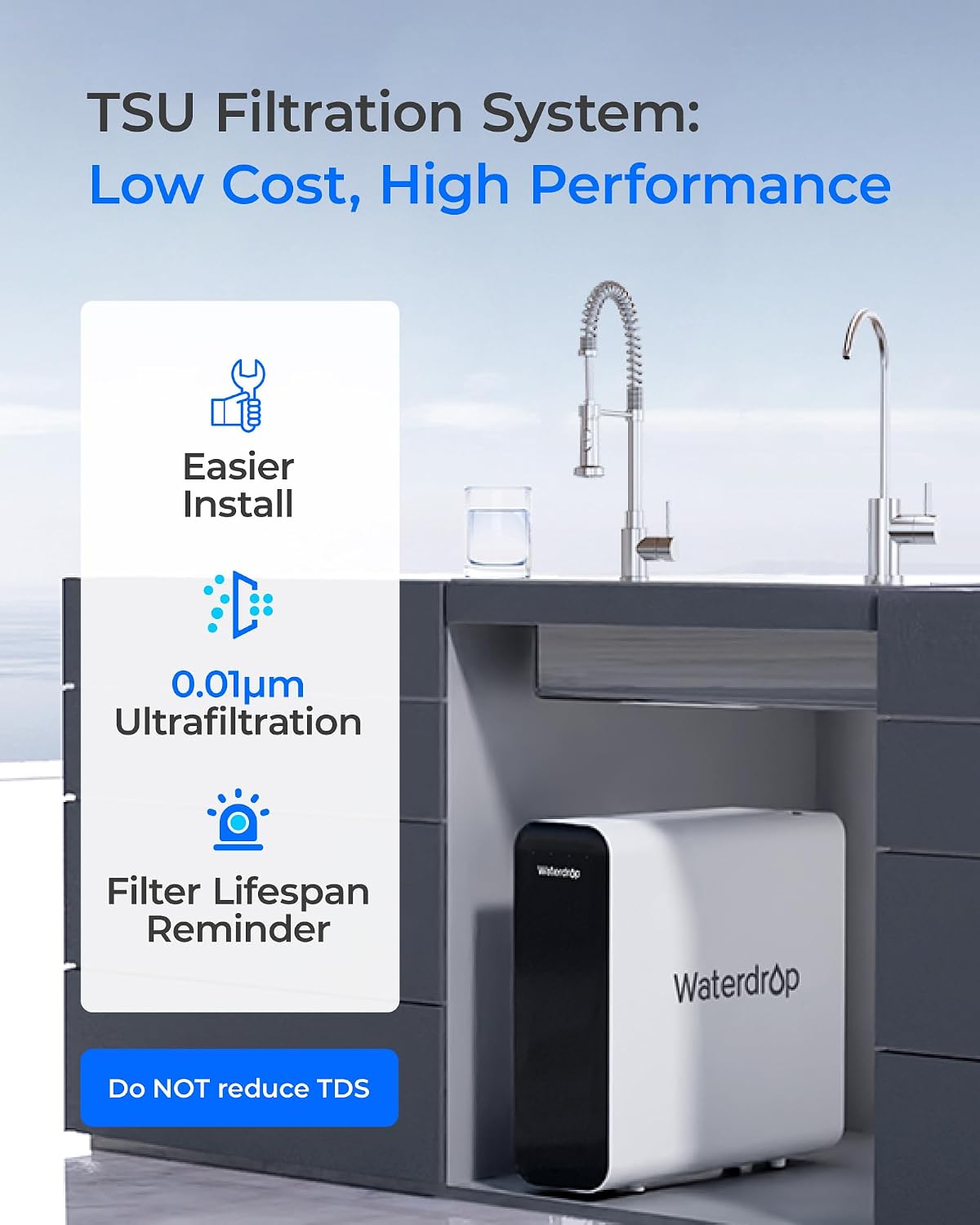 (New Open Box) Waterdrop TSU 0.01 Micron Ultra Filtration Under Sink Water Filter System