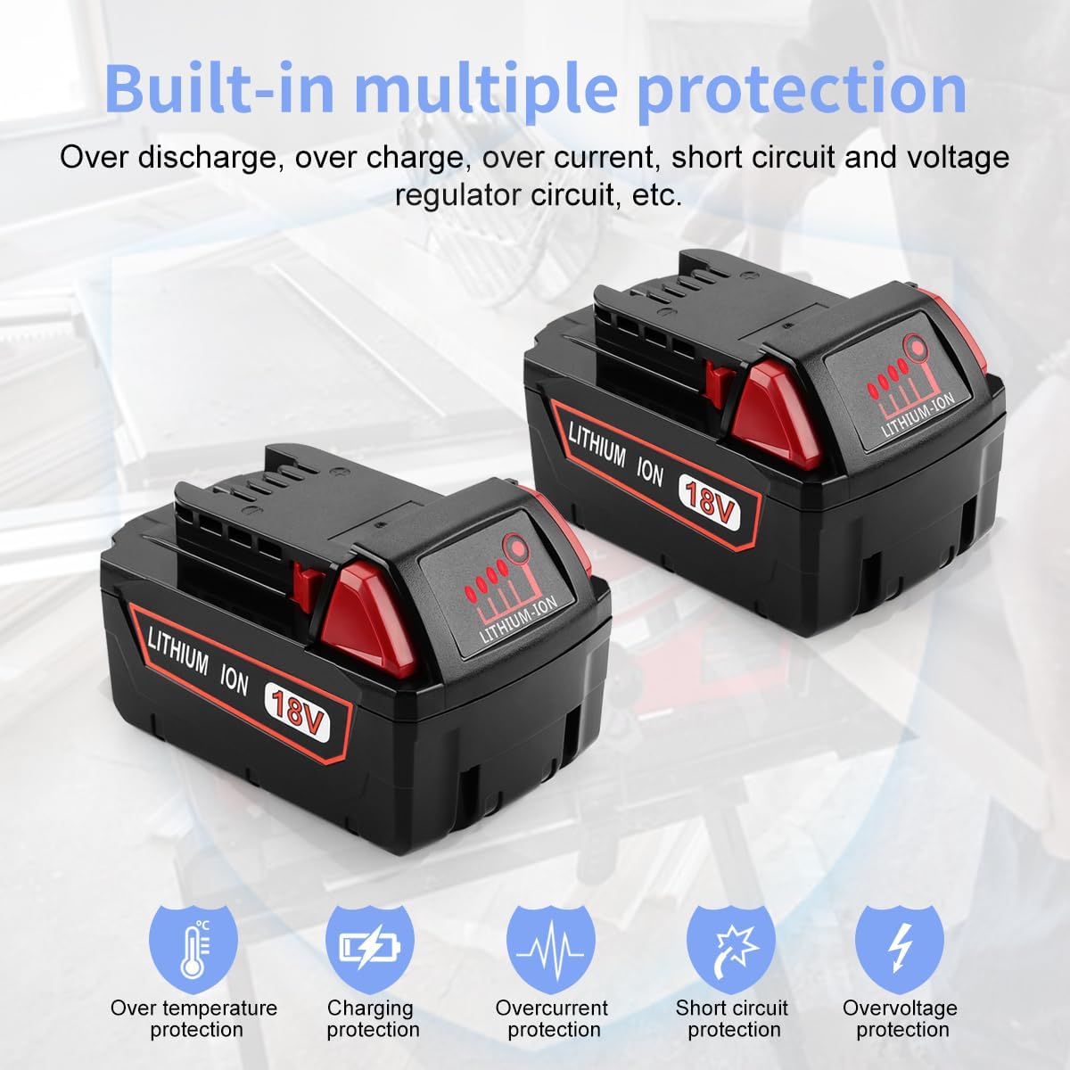 (New Open Box) Powilling 2Pack 6.5Ah Replacement for Milwaukee M18 Battery and Charger Kit